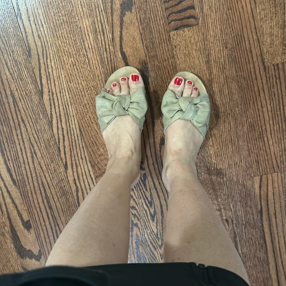 Blowfish size 7 1/2 flat slip on material sandals, tan color